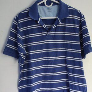 Lands' End Mesh Polo Striped Royal Blue and White